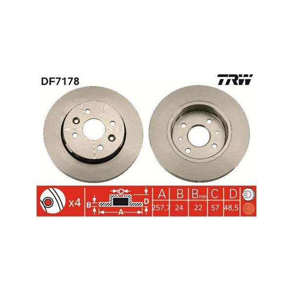 Bromsskiva Ventilerad, Framaxel Trw DF7178 TRW Bromsskiva Ventilerad, Framaxel Trw DF7178 TRW