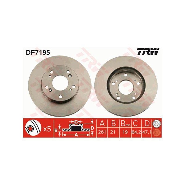 Bromsskiva Ventilerad, Framaxel Trw DF7195 TRW