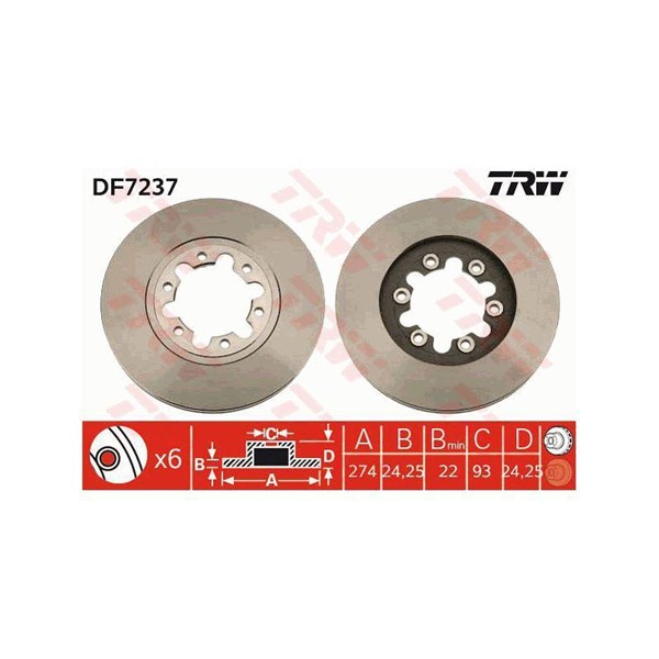 Bromsskiva Ventilerad, Framaxel Trw DF7237 TRW