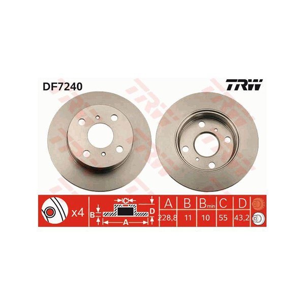 Bromsskiva Solid, Framaxel Trw DF7240 TRW