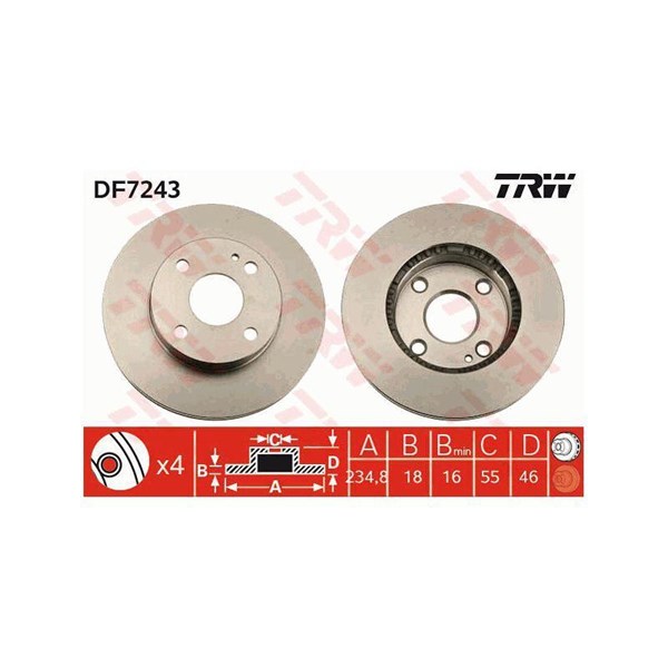 Bromsskiva Ventilerad, Framaxel Trw DF7243 TRW