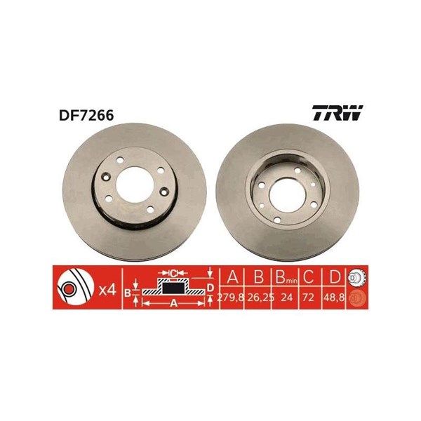 Bromsskiva Ventilerad, Framaxel Trw DF7266 TRW Bromsskiva Ventilerad, Framaxel Trw DF7266 TRW