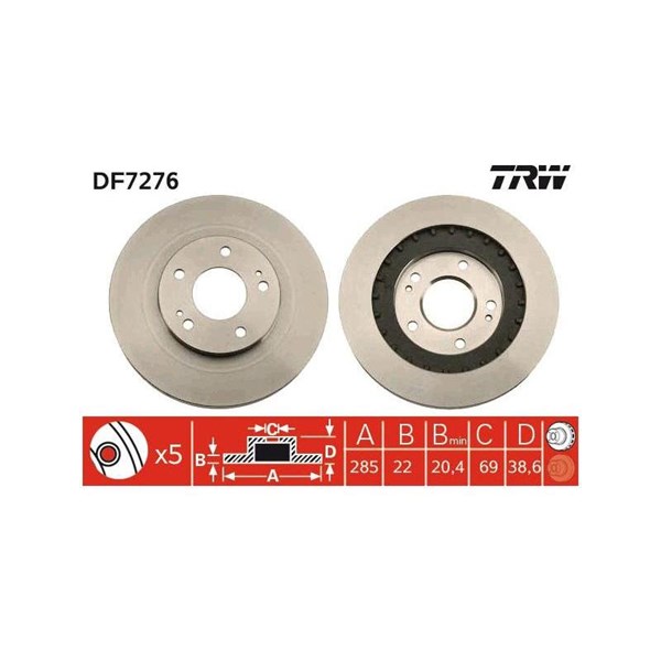 Bromsskiva Ventilerad, Framaxel Trw DF7276 TRW