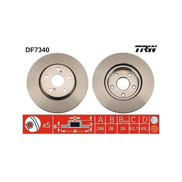 Bromsskiva Ventilerad, Framaxel Trw DF7340 TRW