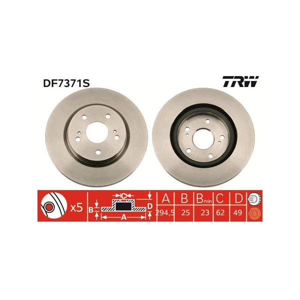 Bromsskiva Ventilerad, Framaxel Trw DF7371S TRW