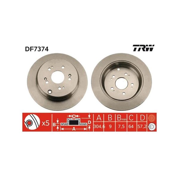 Bromsskiva Solid, Bakaxel Trw DF7374 TRW