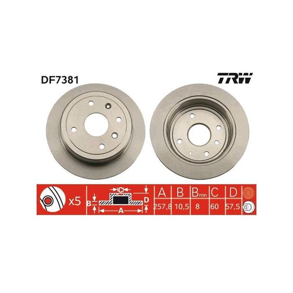 Bromsskiva Solid, Bakaxel Trw DF7381 TRW