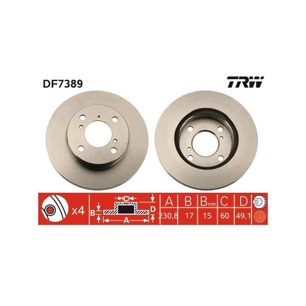 Bromsskiva Ventilerad, Framaxel Trw DF7389 TRW Bromsskiva Ventilerad, Framaxel Trw DF7389 TRW