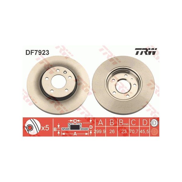 Bromsskiva Ventilerad, Framaxel Trw DF7923 TRW