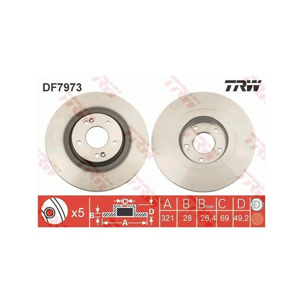 Bromsskiva Ventilerad, Framaxel Trw DF7973 TRW