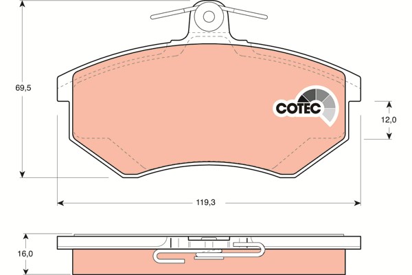 Bromsbeläggsats Ventilerad, Framaxel Trw Cotec GDB1048 TRW