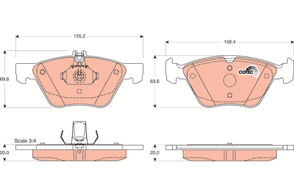 Bromsbeläggsats, Framaxel Trw Cotec GDB1215 TRW