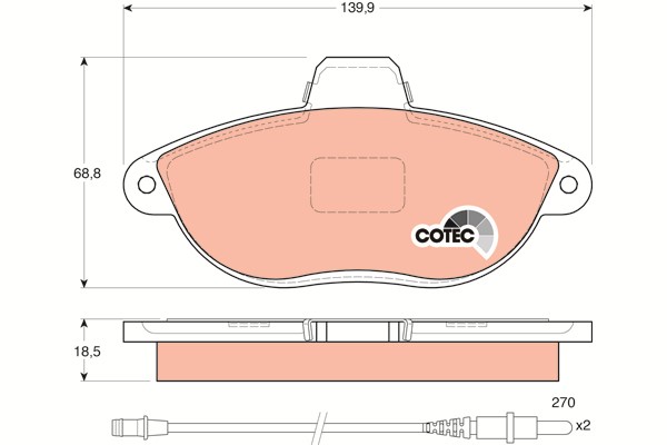 Bromsbeläggsats, Framaxel Trw Cotec GDB1216 TRW