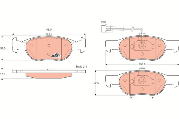 Bromsbeläggsats, Framaxel Trw Cotec GDB1291 TRW
