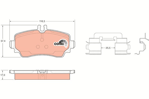 Bromsbeläggsats Ventilerad, Framaxel Trw Cotec GDB1293 TRW