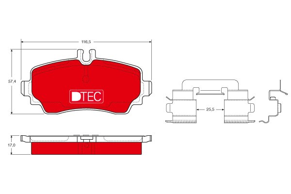 Bromsbeläggsats Ventilerad, Framaxel Trw Dtec cotec GDB1293DTE TRW