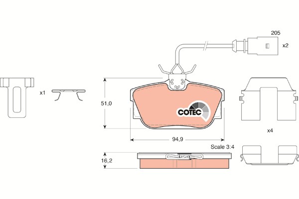 Bromsbeläggsats, Bakaxel Trw Cotec GDB1326 TRW