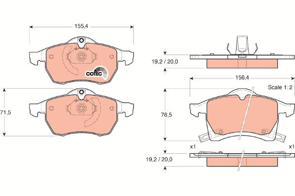 Bromsbeläggsats, Framaxel Trw Cotec GDB1350 TRW