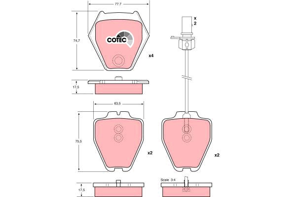 Bromsbeläggsats, Framaxel Trw Cotec GDB1381 TRW