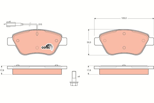 Bromsbeläggsats, Framaxel Trw Cotec GDB1482 TRW