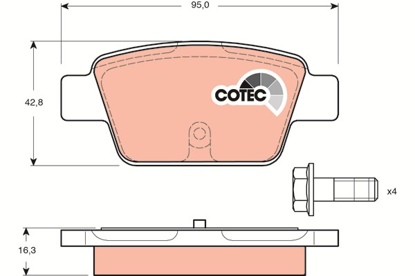 Bromsbeläggsats, Bakaxel Trw Cotec GDB1485 TRW
