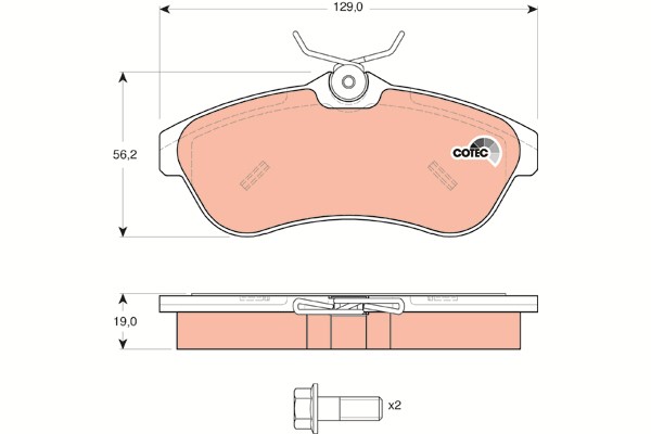 Bromsbeläggsats Ventilerad, Framaxel Trw Cotec GDB1496 TRW