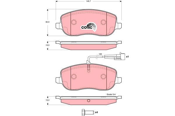 Bromsbeläggsats, Framaxel Trw Cotec GDB1636 TRW