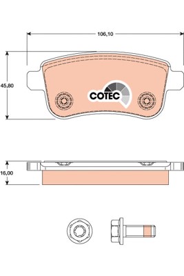 Bromsbeläggsats, Bakaxel Trw Cotec GDB1791 TRW
