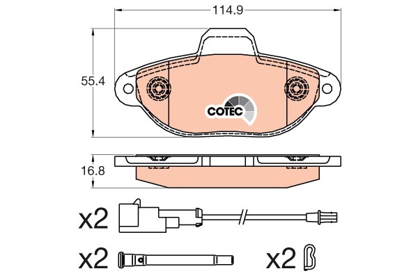 Bromsbeläggsats, Framaxel Trw Cotec GDB2041 TRW