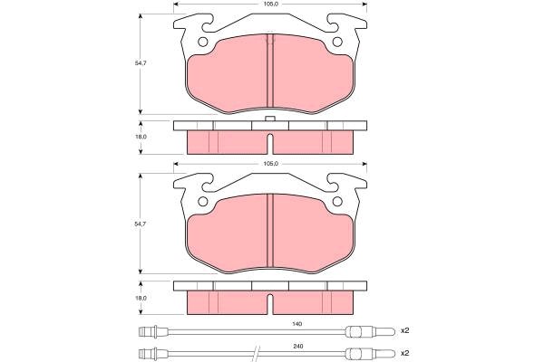 Bromsbeläggsats, Framaxel, Bakaxel Trw GDB313 TRW