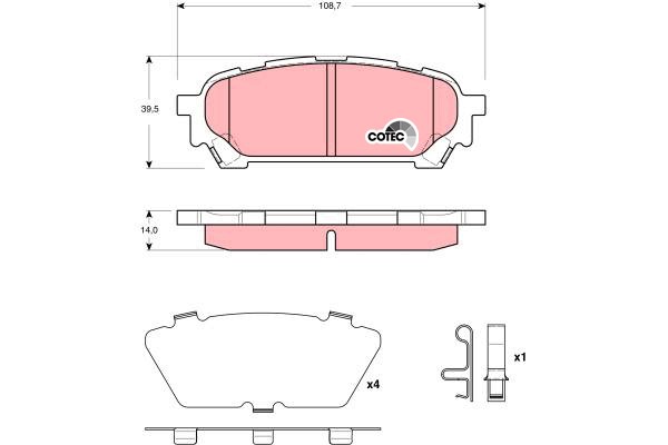 Bromsbeläggsats, Bakaxel Trw Cotec GDB3395 TRW