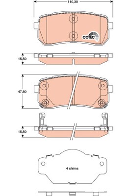 Bromsbeläggsats, Bakaxel Trw Cotec GDB3449 TRW