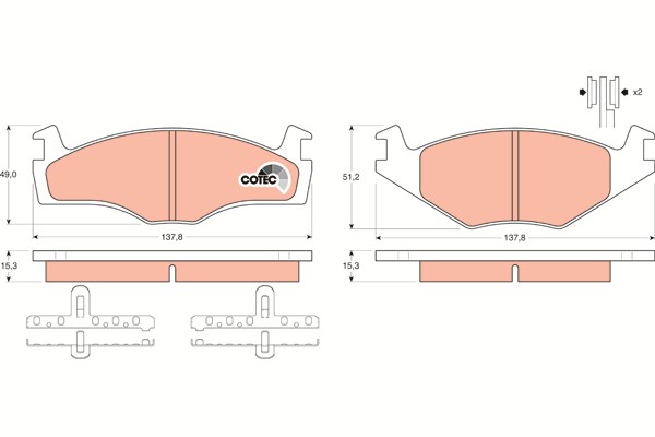 Bromsbeläggsats Ventilerad, Framaxel Trw Cotec GDB459 TRW