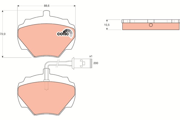 Bromsbeläggsats, Bakaxel Trw Cotec GDB976 TRW