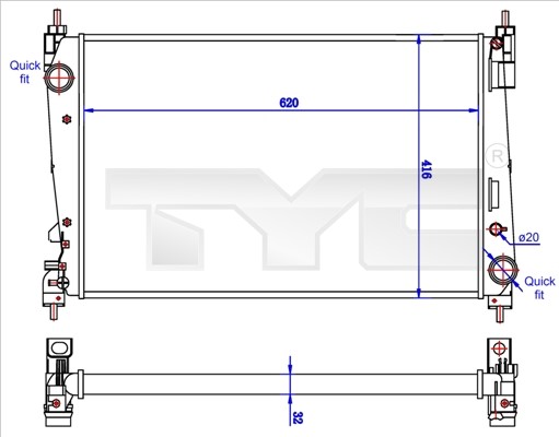 Kylare, motorkylning Tyc 725-0042-R TYC