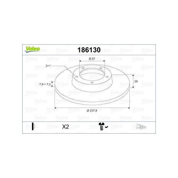Bromsskiva Solid, Framaxel Valeo 186130 VALEO