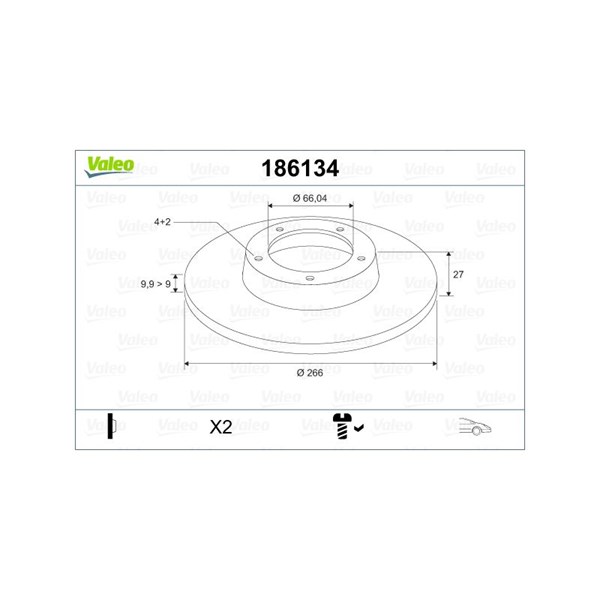Bromsskiva Solid, Framaxel Valeo 186134 VALEO