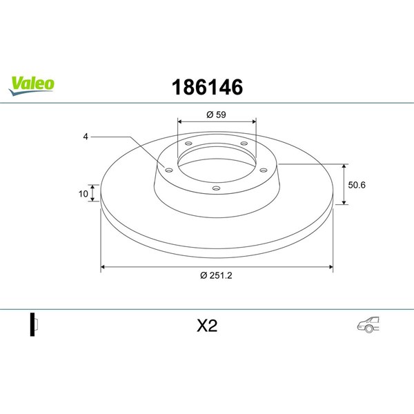 Bromsskiva Solid, Bakaxel Valeo 186146 VALEO