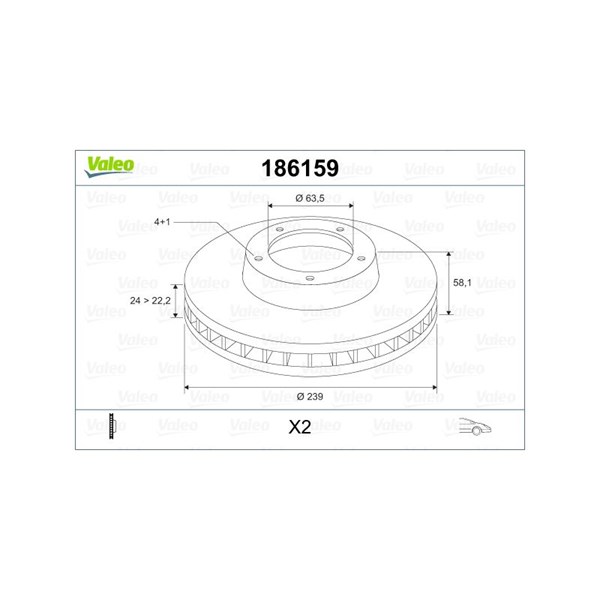 Bromsskiva Ventilerad, Framaxel Valeo 186159 VALEO Bromsskiva Ventilerad, Framaxel Valeo 186159 VALEO