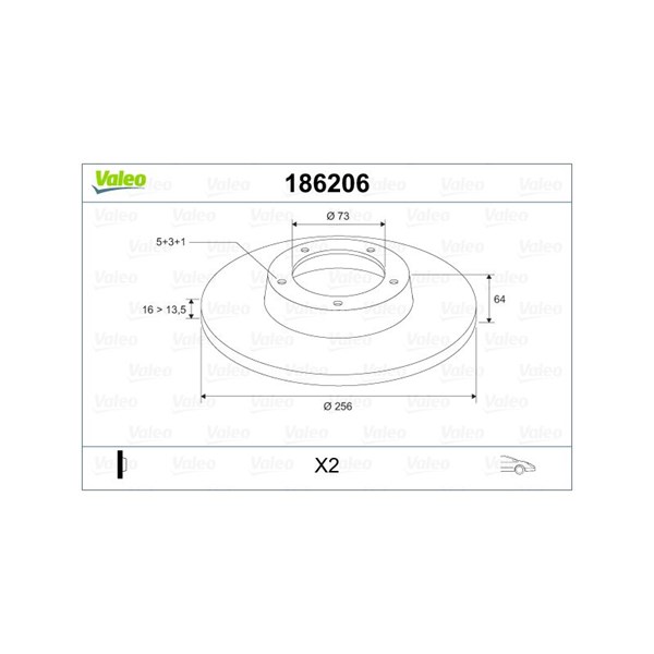 Bromsskiva Solid, Framaxel Valeo 186206 VALEO