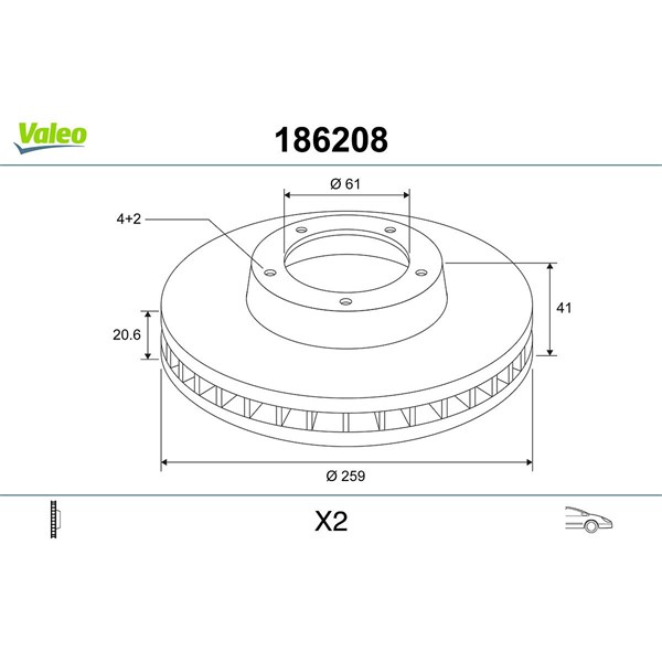 Bromsskiva Ventilerad, Framaxel Valeo 186208 VALEO Bromsskiva Ventilerad, Framaxel Valeo 186208 VALEO