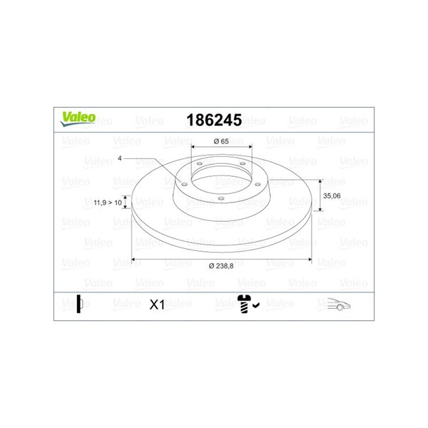 Bromsskiva Solid, Framaxel Valeo 186245 VALEO