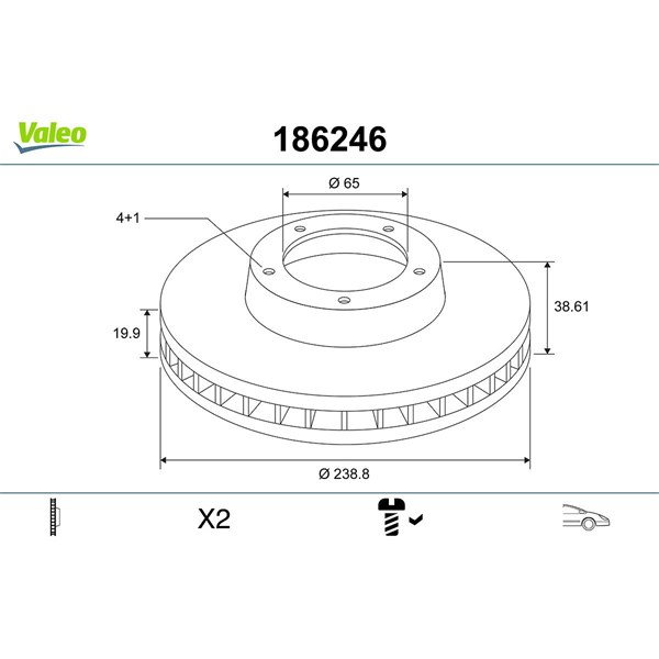 Bromsskiva Ventilerad, Framaxel Valeo 186246 VALEO Bromsskiva Ventilerad, Framaxel Valeo 186246 VALEO