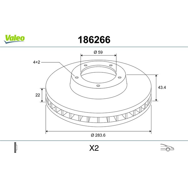 Bromsskiva Ventilerad, Framaxel Valeo 186266 VALEO Bromsskiva Ventilerad, Framaxel Valeo 186266 VALEO