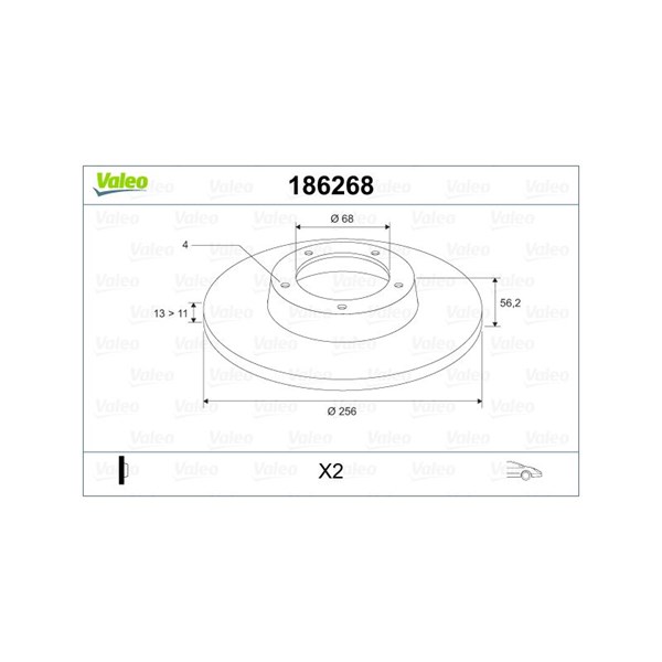 Bromsskiva Solid, Framaxel Valeo 186268 VALEO