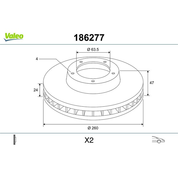Bromsskiva Ventilerad, Framaxel Valeo 186277 VALEO Bromsskiva Ventilerad, Framaxel Valeo 186277 VALEO