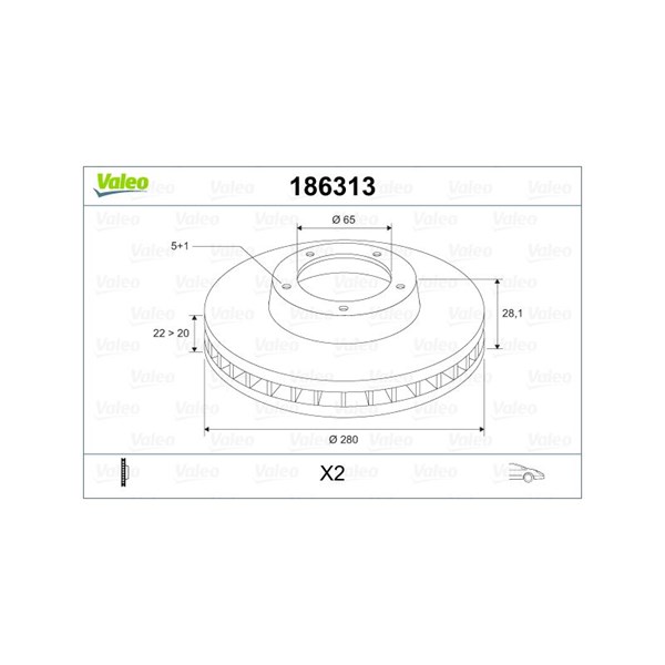 Bromsskiva Ventilerad, Framaxel Valeo 186313 VALEO Bromsskiva Ventilerad, Framaxel Valeo 186313 VALEO