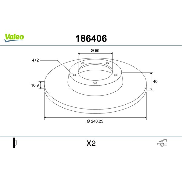 Bromsskiva Solid, Bakaxel, Framaxel Valeo 186406 VALEO