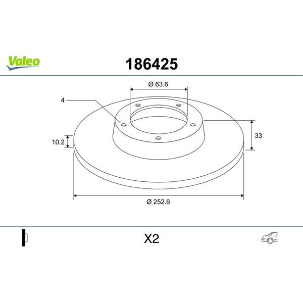 Bromsskiva Solid, Bakaxel Valeo 186425 VALEO Bromsskiva Solid, Bakaxel Valeo 186425 VALEO