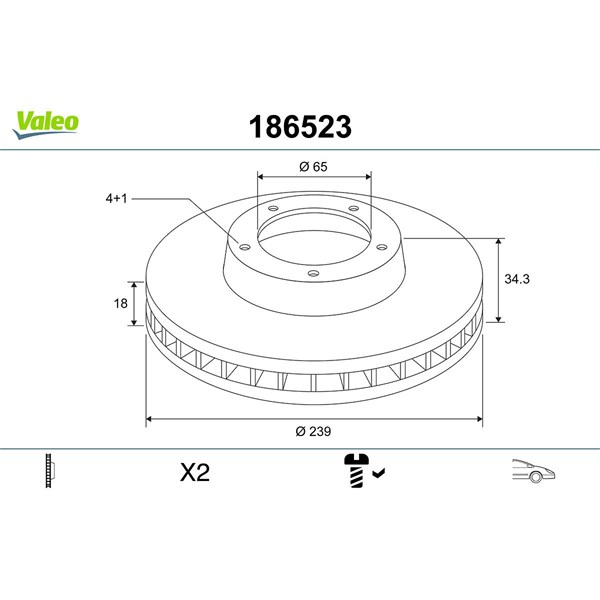 Bromsskiva Ventilerad, Framaxel Valeo 186523 VALEO Bromsskiva Ventilerad, Framaxel Valeo 186523 VALEO